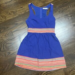 Staring at Stars Vibrant Blue Dress with Multicolor Trim